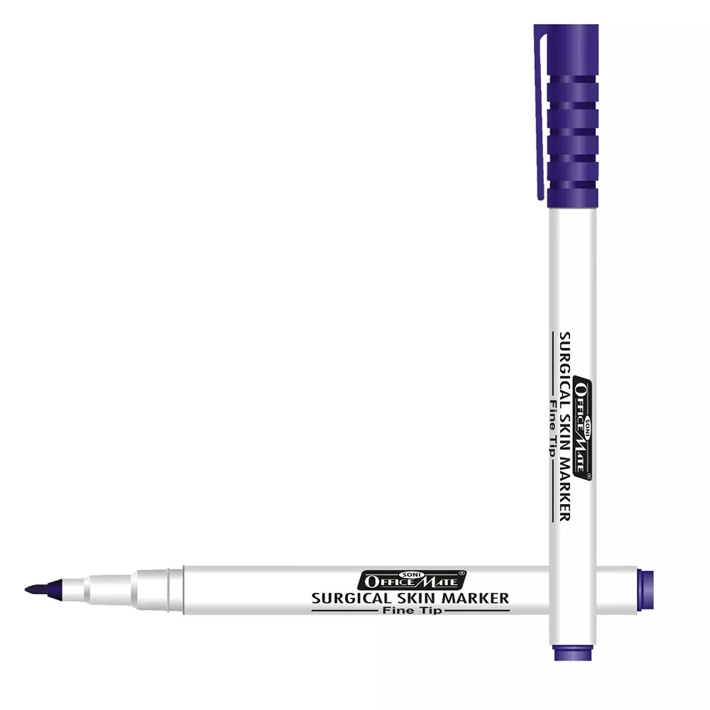 Soni Office Mate Surgical Skin Marker with Ruler 2.5 mm Fine Tip Waterproof & Sweatproof Ink for Incision Marking, Blue (Violet) (Pack of 10)