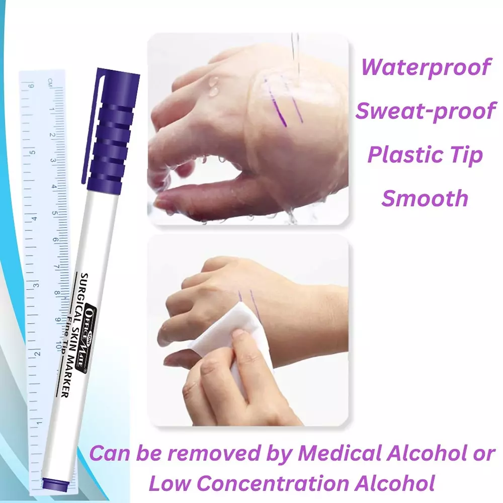 Soni Office Mate Surgical Skin Marker with Ruler 2.5 mm Fine Tip Waterproof & Sweatproof Ink for Incision Marking, Blue (Violet) (Pack of 10)