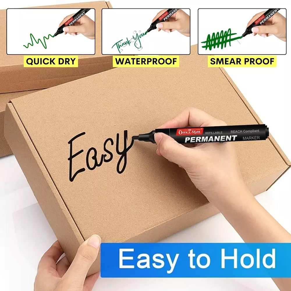 Soni Office Mate Regular Permanent Markers Cap with Clip Type Quick Drying, Non Bleeding 4.43 mm Bullet Tip Ideal For Home, School & Office Use, Multicolor (Pack of 4)