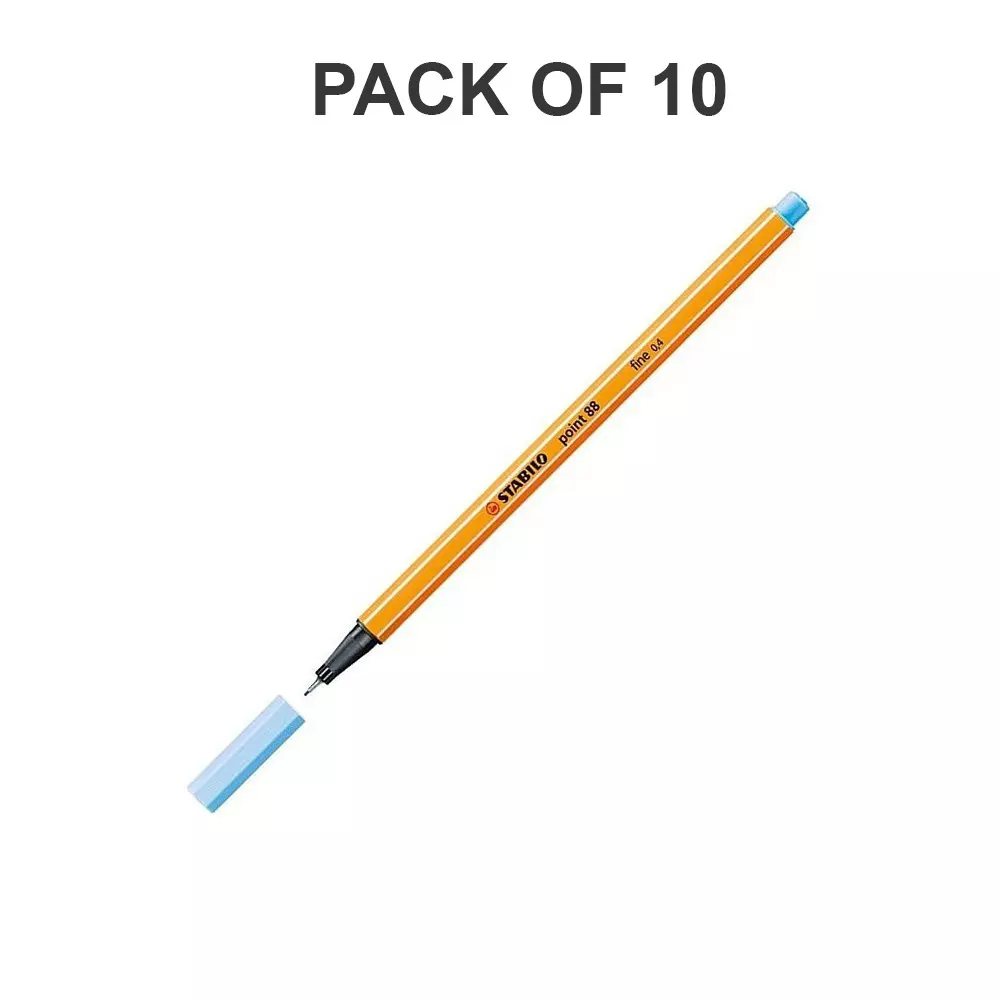 Stabilo Point 88 Fineliner Pen 0.4 mm Metal Enclosed Tip Ice Blue, 88/11-10PC (Pack of 10)