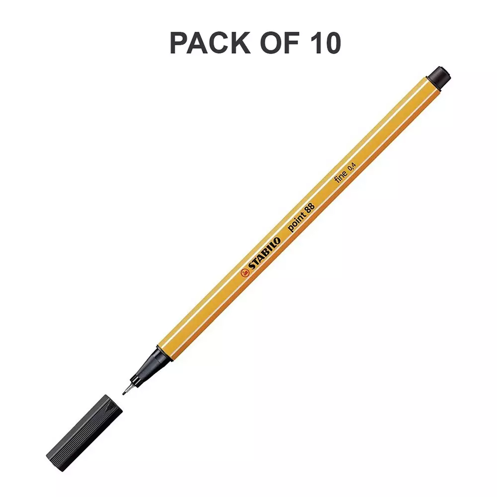 Stabilo Point 88 Fineliner Pen 0.4 mm Metal Enclosed Tip Black, 88/46 PACK 10 PC (Pack of 10)