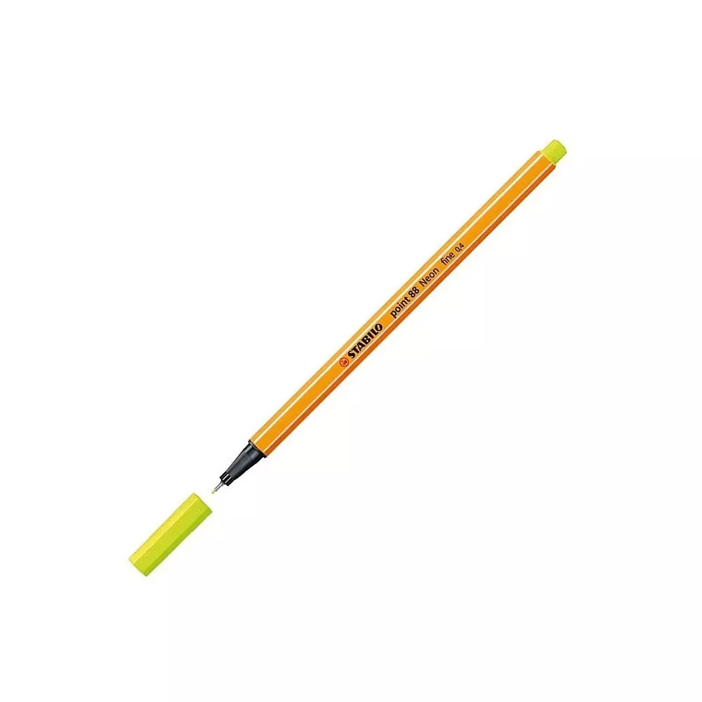 Stabilo Point 88 Fineliner Pen 0.4 mm Metal Enclosed Tip Lemon Yellow, 88 24 - PACK OF 10 PC (Pack of 10)
