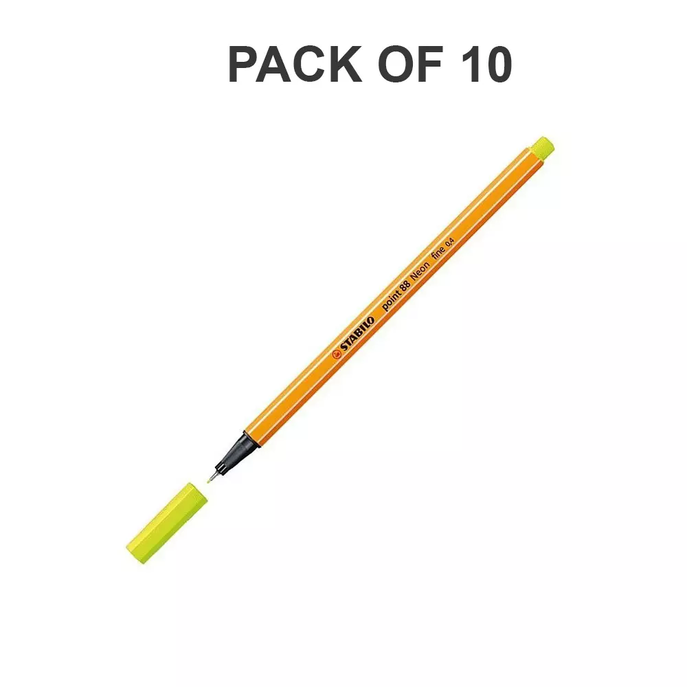 Stabilo Point 88 Fineliner Pen 0.4 mm Metal Enclosed Tip Lemon Yellow, 88 24 - PACK OF 10 PC (Pack of 10)