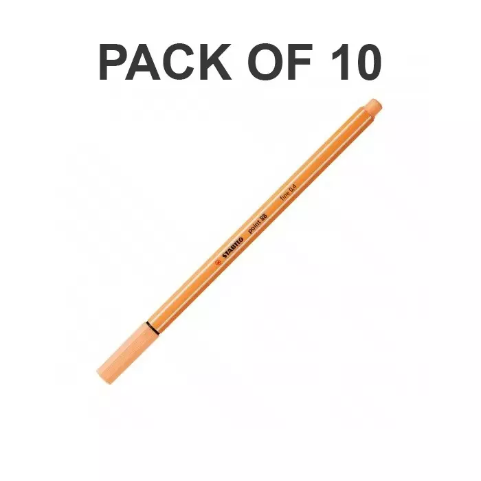 Stabilo Point 88 Fineliner Pen 0.4 mm Metal Enclosed Tip Light Orange, 88/25-10PC (Pack of 10)