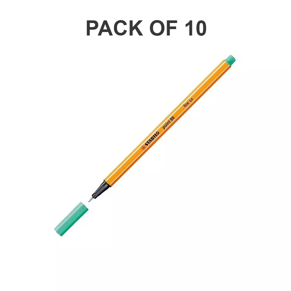 Stabilo Point 88 Fineliner Pen 0.4 mm Metal Enclosed Tip Ice Green, 88/13 - 10 PC (Pack of 10)