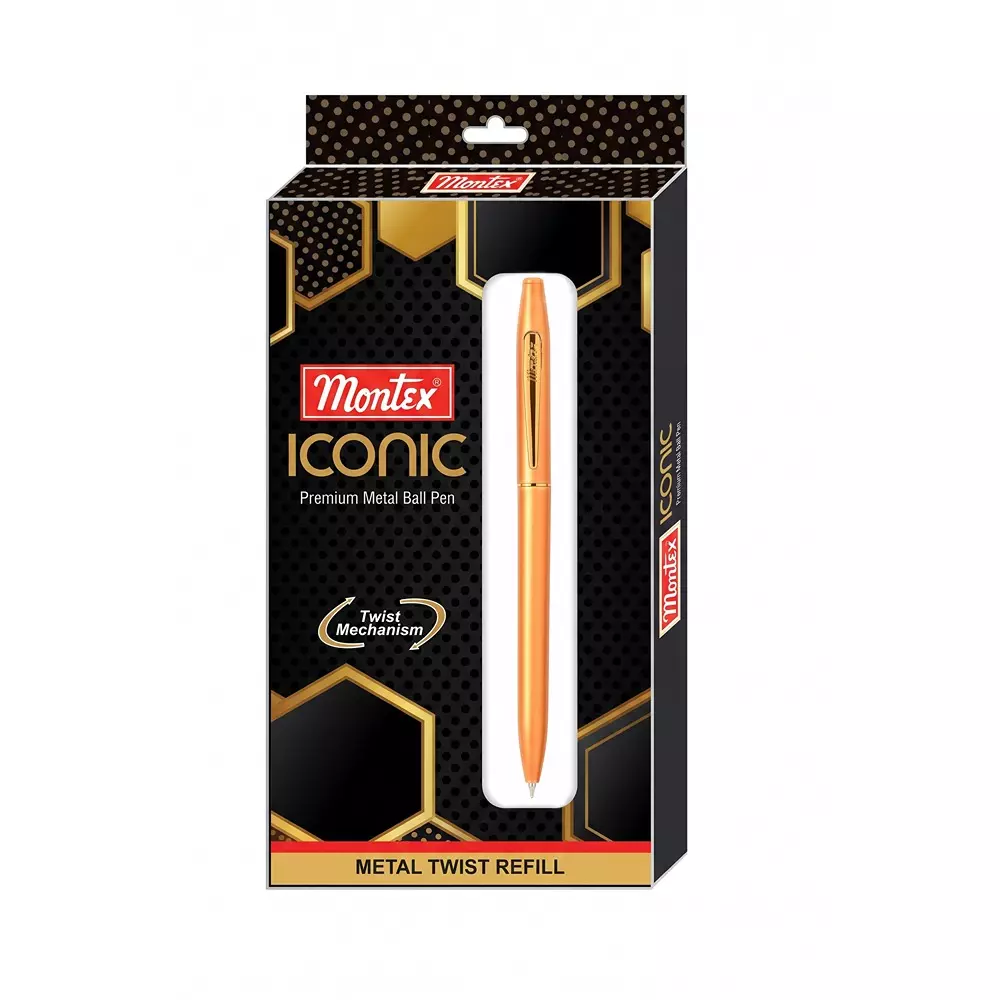 montex-iconic-07-mm-tip-ball-pen-golden-metal-body-black-ink-twist-mechanism-non-toxic-ink-waterproof-ink