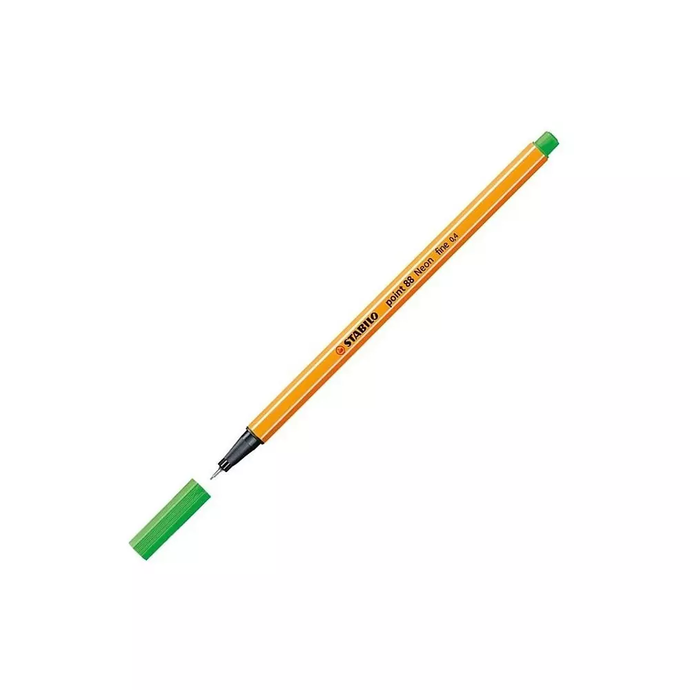 Stabilo Point 88 Fineliner Pen 0.4 mm Metal Enclosed Tip Neon Green, 88/033-10PC (Pack of 10)