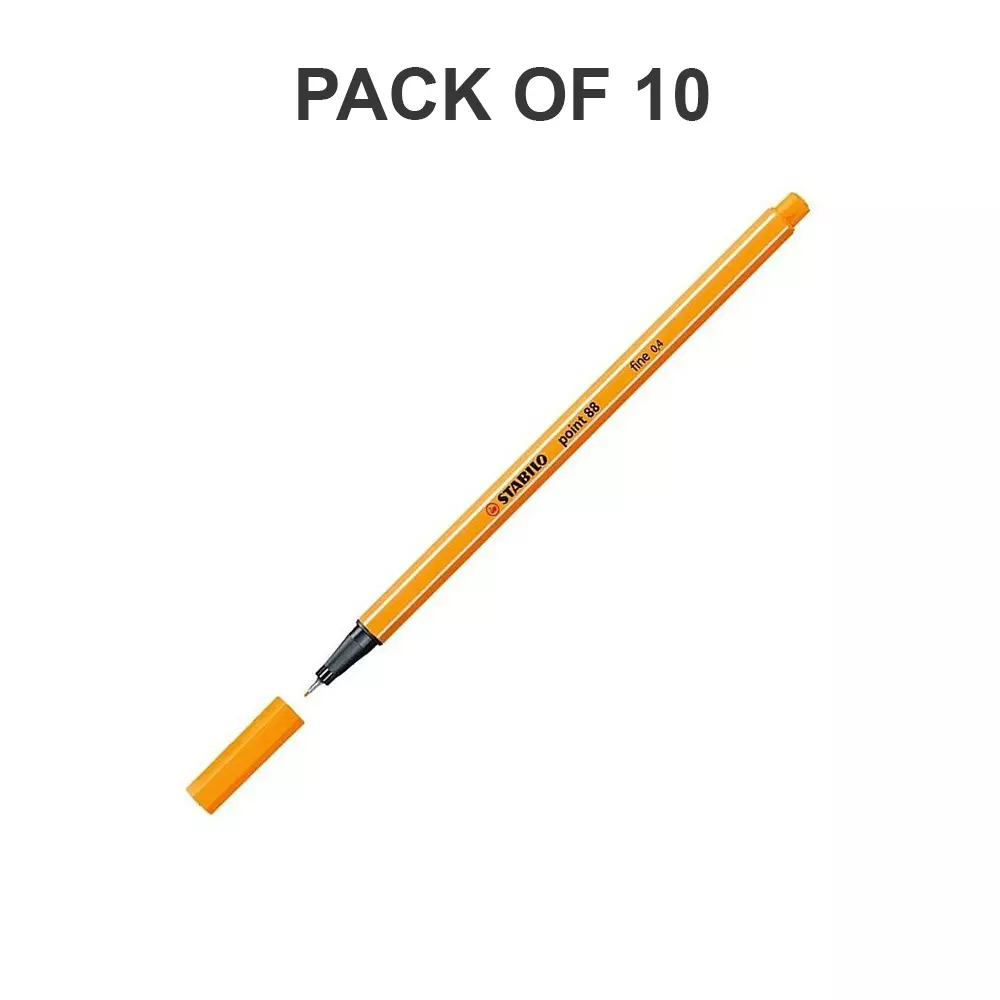 Stabilo Point 88 Fineliner Pen 0.4 mm Metal Enclosed Tip Orange, 88/54-10PCS (Pack of 10)