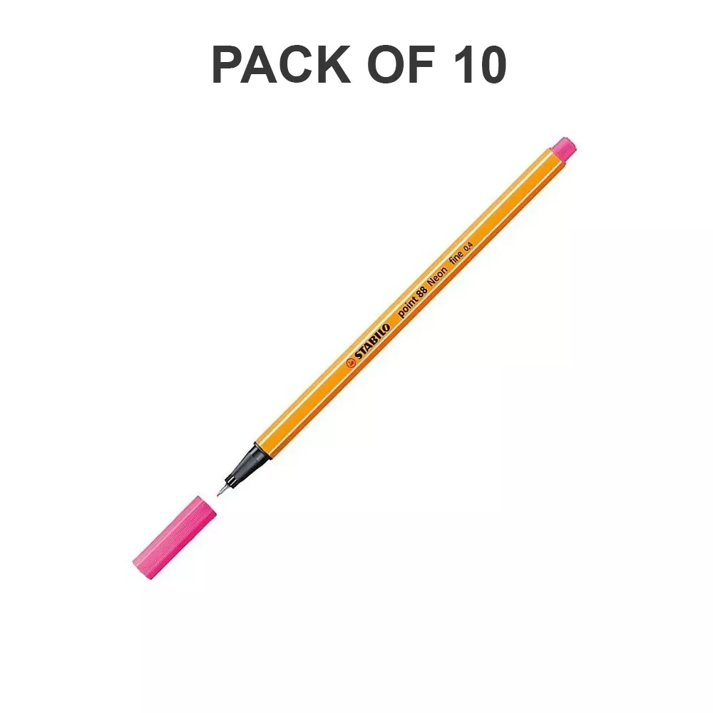 Stabilo Point 88 Fineliner Pen 0.4 mm Metal Enclosed Tip Neon Pink, 88/056-10PC (Pack of 10)