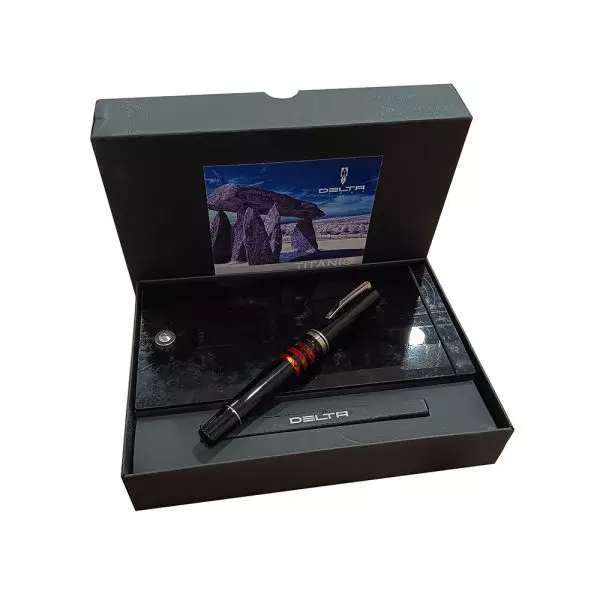 DELTA Titanio Galassia Black-Red Rings Resin With Titanium Trim Rollerball Pen