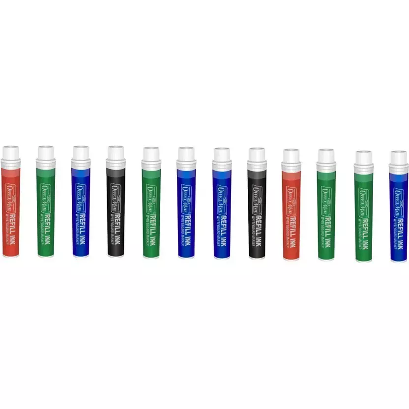 Soni Office Mate 3 ml Refillable Cartridge Long Lasting Low Odor Ink for Whiteboard Marker, Black, Blue, Red, Green (Pack of 12)
