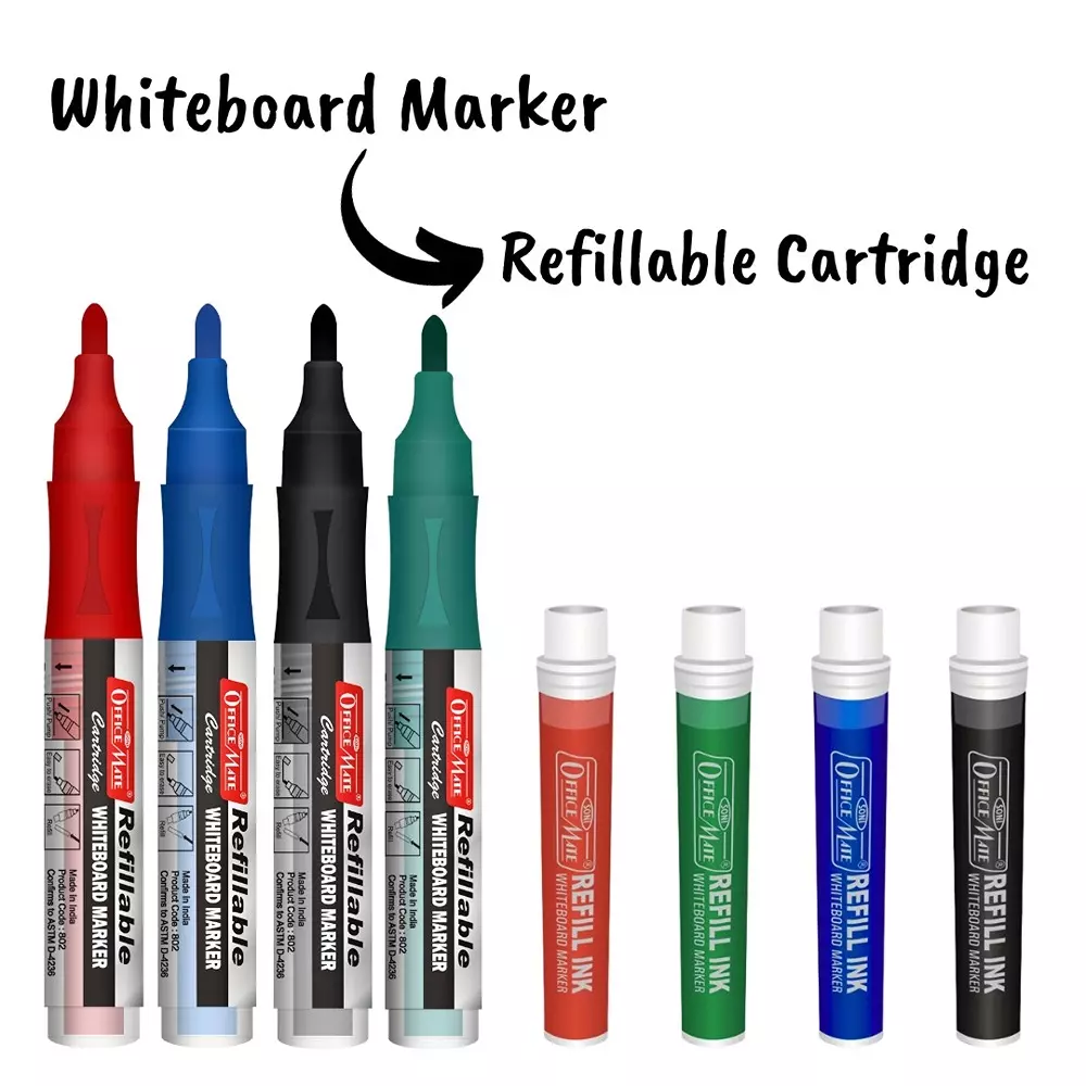 Soni Office Mate 3 ml Refillable Cartridge Multicolor Ecofriendly Long Lasting Ink for Whiteboard Markers (Pack of 24)