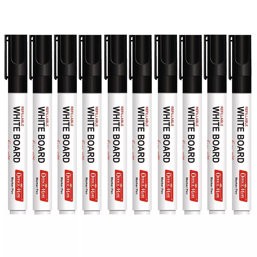 Soni Office Mate Refillable Whiteboard Marker 4.43 mm Bullet Tip Black Color for Schools & Offices (Pack of 10)