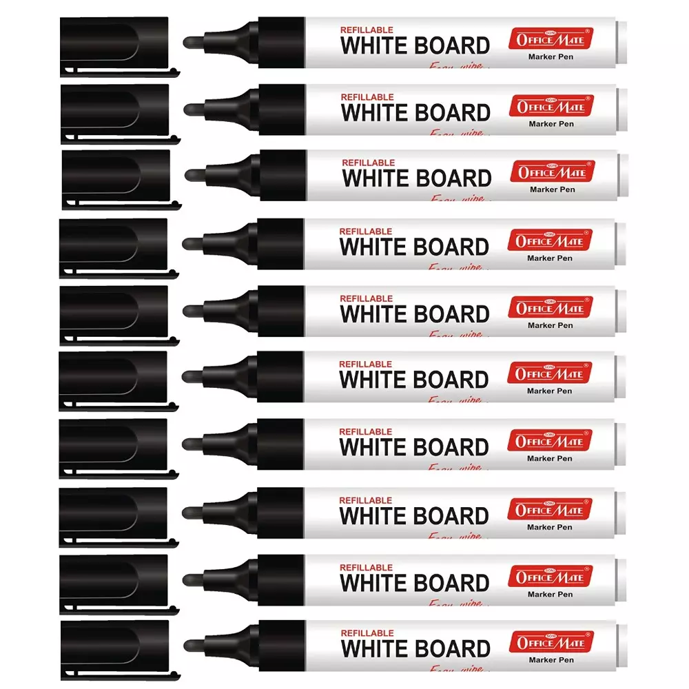 Soni Office Mate Refillable Whiteboard Marker 4.43 mm Bullet Tip Black Color for Schools & Offices (Pack of 10)