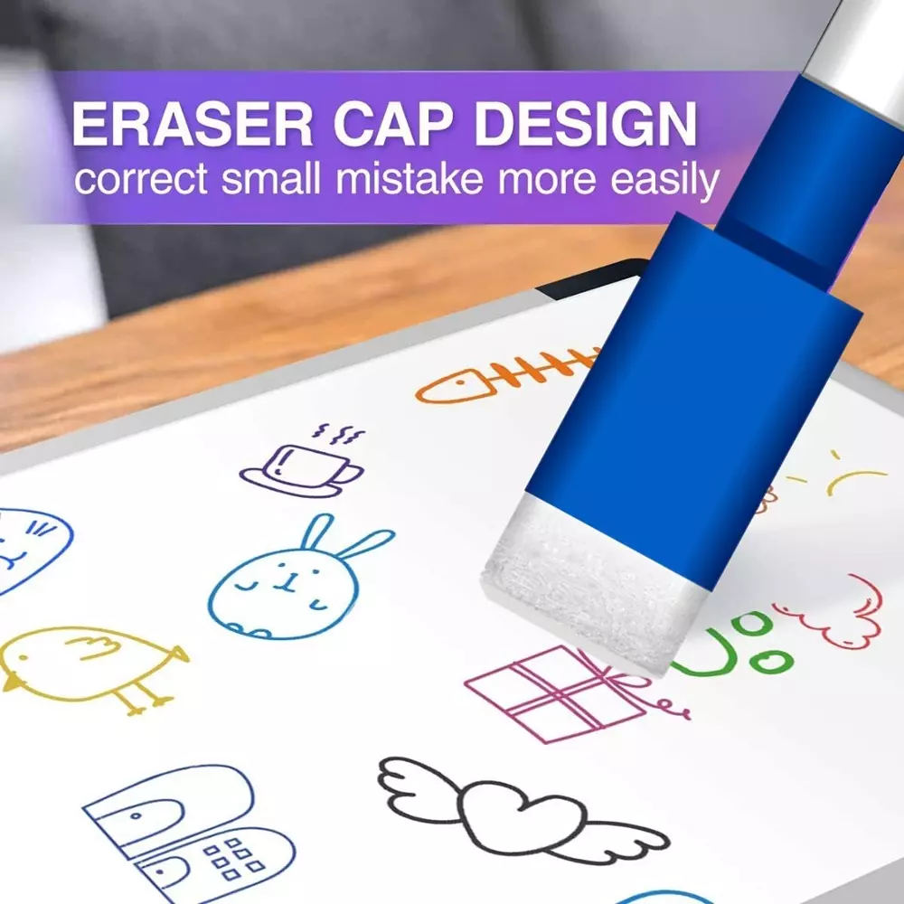 Soni Office Mate Fine Tip Whiteboard Marker with Duster Cap 2.5 mm Bullet Tip Blue Color for Schools & Offices (Pack of 10)