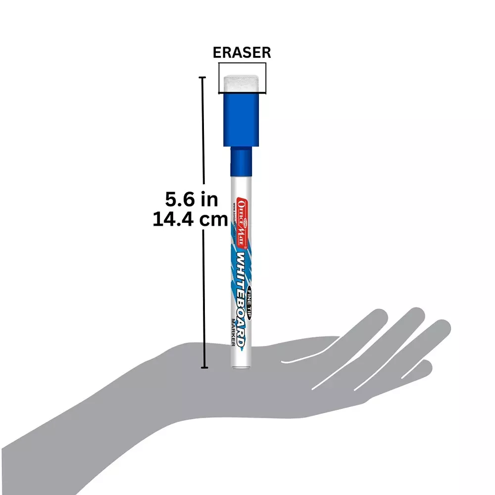 Soni Office Mate Fine Tip Whiteboard Marker with Duster Cap 2.5 mm Bullet Tip Blue Color for Schools & Offices (Pack of 10)