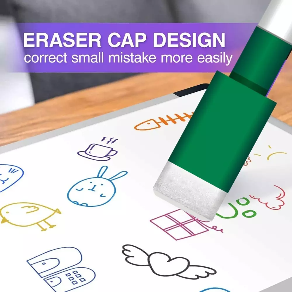 Soni Office Mate Fine Tip Whiteboard Marker with Duster Cap 2.5 mm Bullet Tip Green Color for Schools & Offices (Pack of 10)