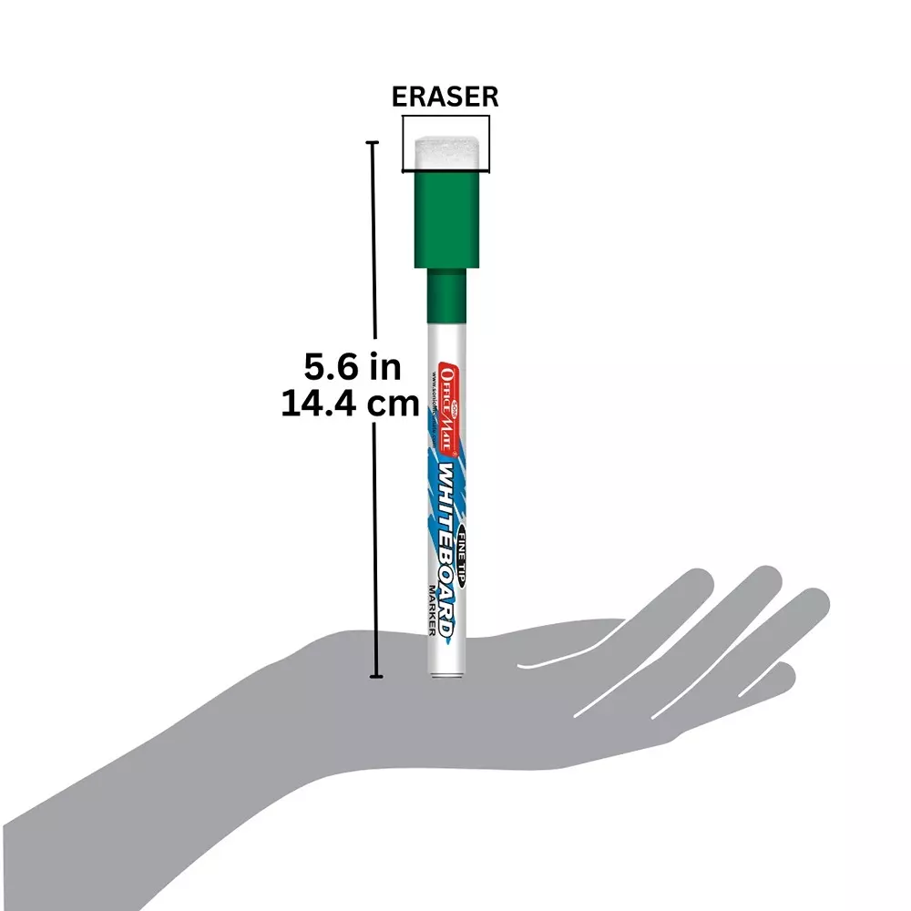 Soni Office Mate Fine Tip Whiteboard Marker with Duster Cap 2.5 mm Bullet Tip Green Color for Schools & Offices (Pack of 10)