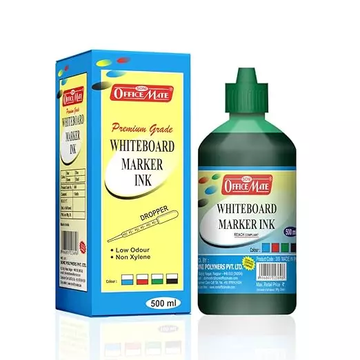 Soni Office Mate Green White Board Marker Duster Ink Kit with 500 ml Ink + Marker + Duster + 50 ml Cleaner + 5 Nibs for School, Office and Home