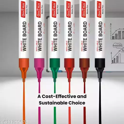 Soni OfficeMate 6 Pcs Whiteboard Markers 14 cm Size 4.43 mm Tip Size Assorted Ergonomic Grip for Office, College & School Use