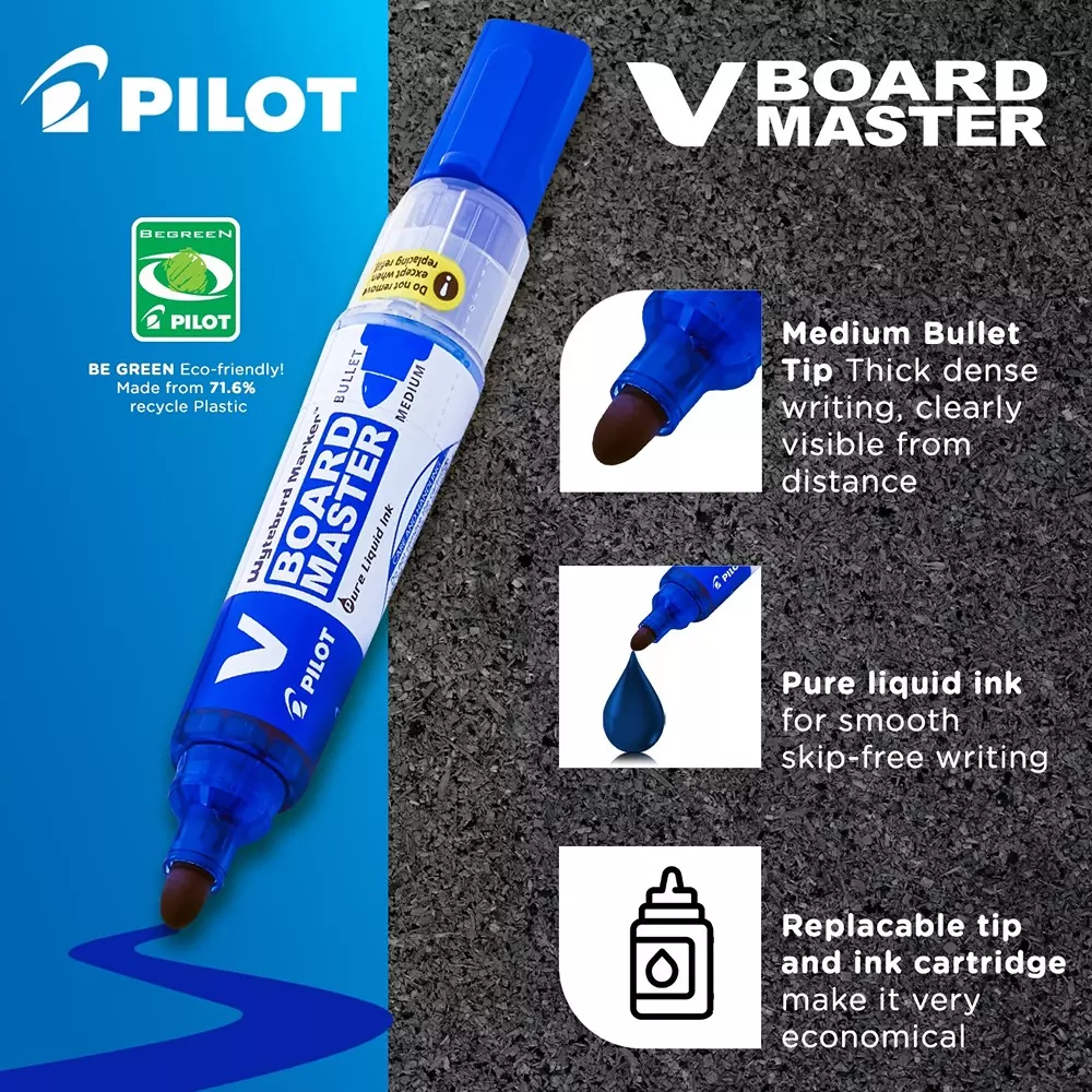 Pilot V-Board Master Whiteboard Marker Medium Tip Refillable Blue, 1109