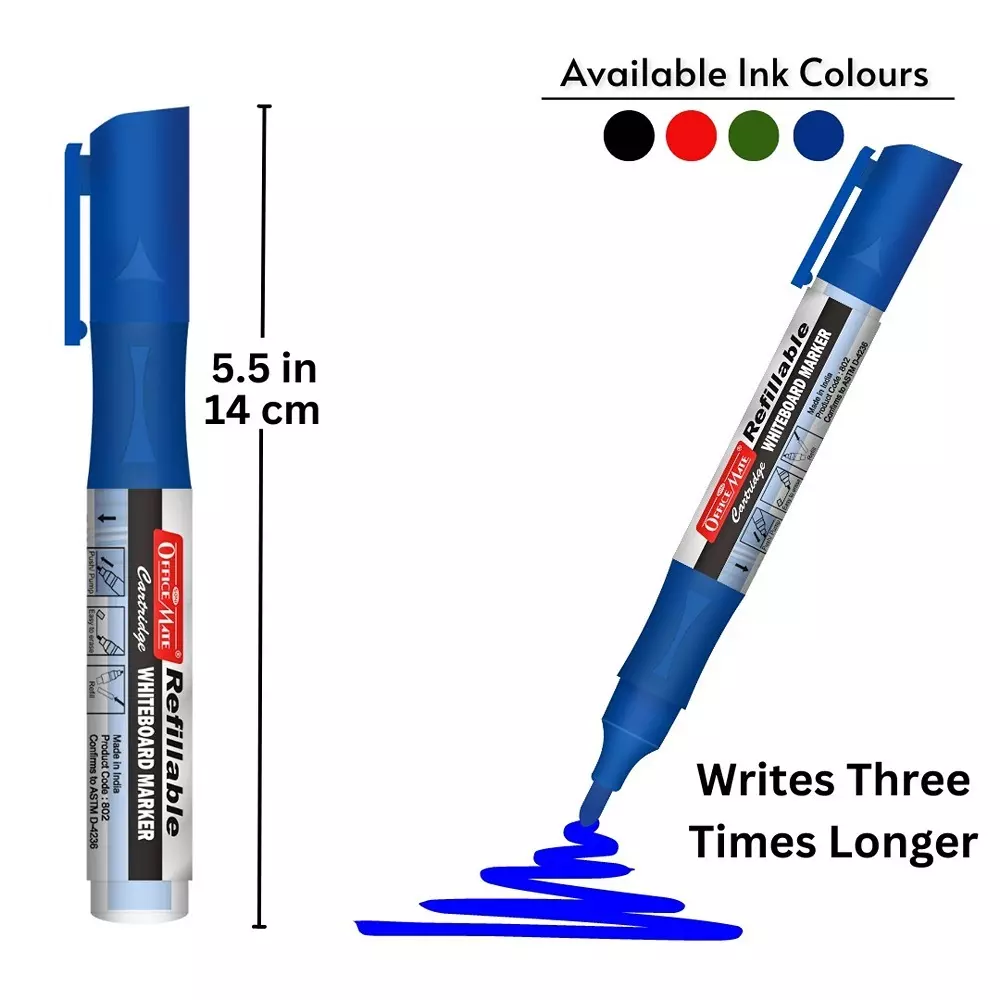 Soni Office Mate Whiteboard Marker Combo with Cartridges Refillable Type 4.43 mm Bullet Tip Ideal For Office, School & Home, Multicolor (Set of 8)