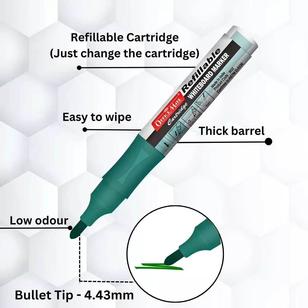 Soni Office Mate Whiteboard Marker Combo with Cartridges Refillable Type 4.43 mm Bullet Tip Ideal For Office, School & Home, Multicolor (Set of 8)