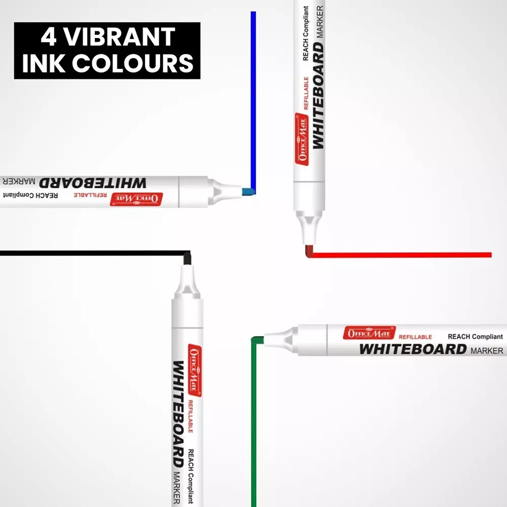 Soni Office Mate Regular Whiteboard Marker Anti Roll Cap Type Quick Dry, Easy Wipe 4.43 mm Bullet Tip Ideal For Home, School & Office Use, Multicolor (Pack of 10)