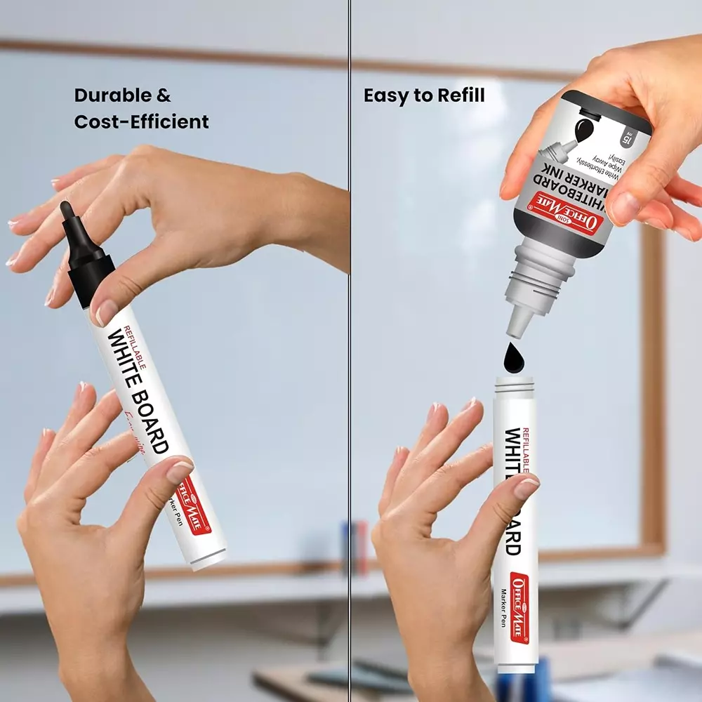 Soni OfficeMate Whiteboard Marker, Duster & Ink Combo 14 cm Marker Size 4.43 mm Tip Size 15 ml Black Ink Color for Office, College & School Use