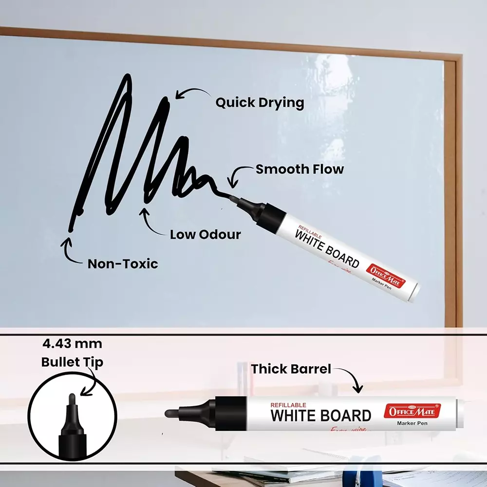 Soni OfficeMate Whiteboard Marker, Duster & Ink Combo 14 cm Marker Size 4.43 mm Tip Size 15 ml Black Ink Color for Office, College & School Use