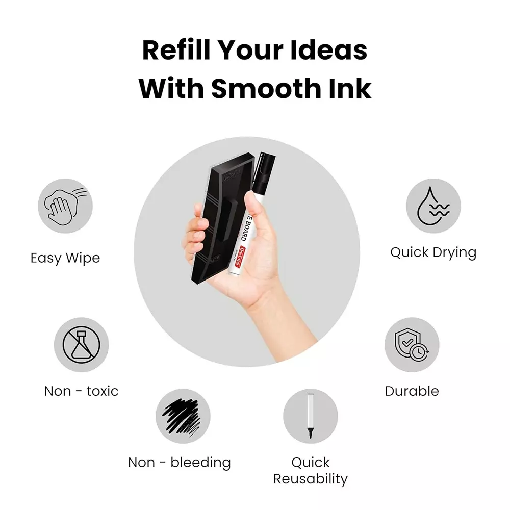 Soni OfficeMate Whiteboard Marker, Duster & Ink Combo 14 cm Marker Size 4.43 mm Tip Size 15 ml Black Ink Color for Office, College & School Use