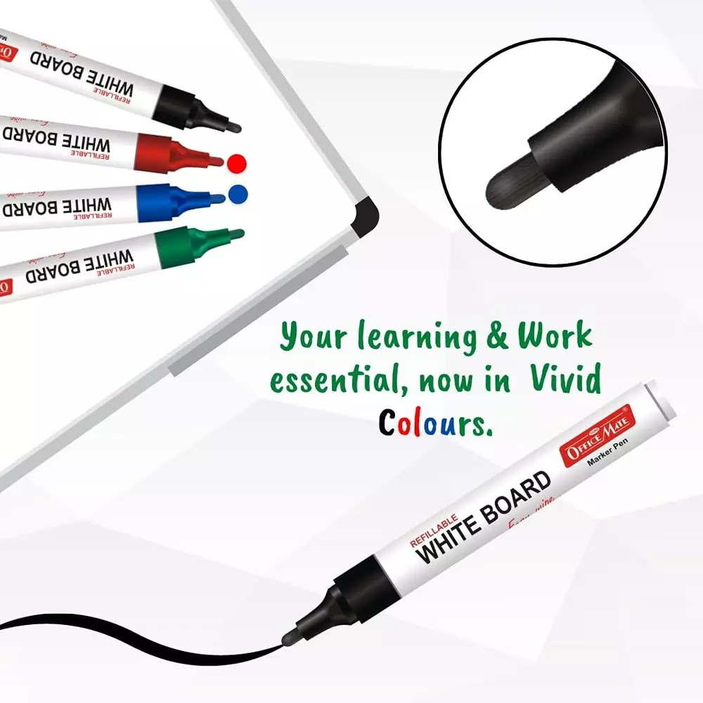 Soni OfficeMate Whiteboard Marker & Magnetic Duster Combo 14 cm Marker Size 4.43 mm Tip Size Assorted for Office, College & School Use
