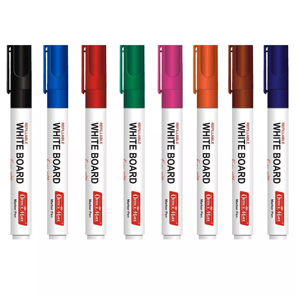 Soni Office Mate Refillable Whiteboard Marker 4.43 mm Bullet Tip Multicolor for Schools & Offices (Pack of 8)