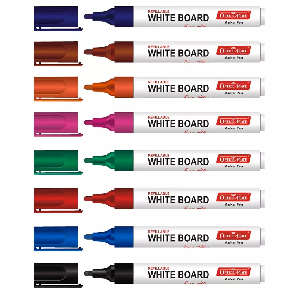 Soni Office Mate Refillable Whiteboard Marker 4.43 mm Bullet Tip Multicolor for Schools & Offices (Pack of 8)