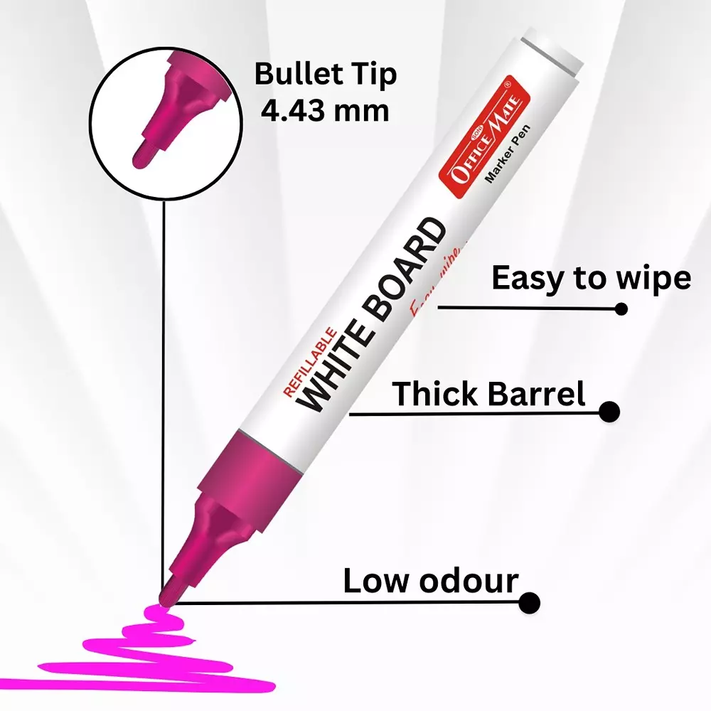 Soni Office Mate Refillable Whiteboard Marker 4.43 mm Bullet Tip Multicolor for Schools & Offices (Pack of 8)