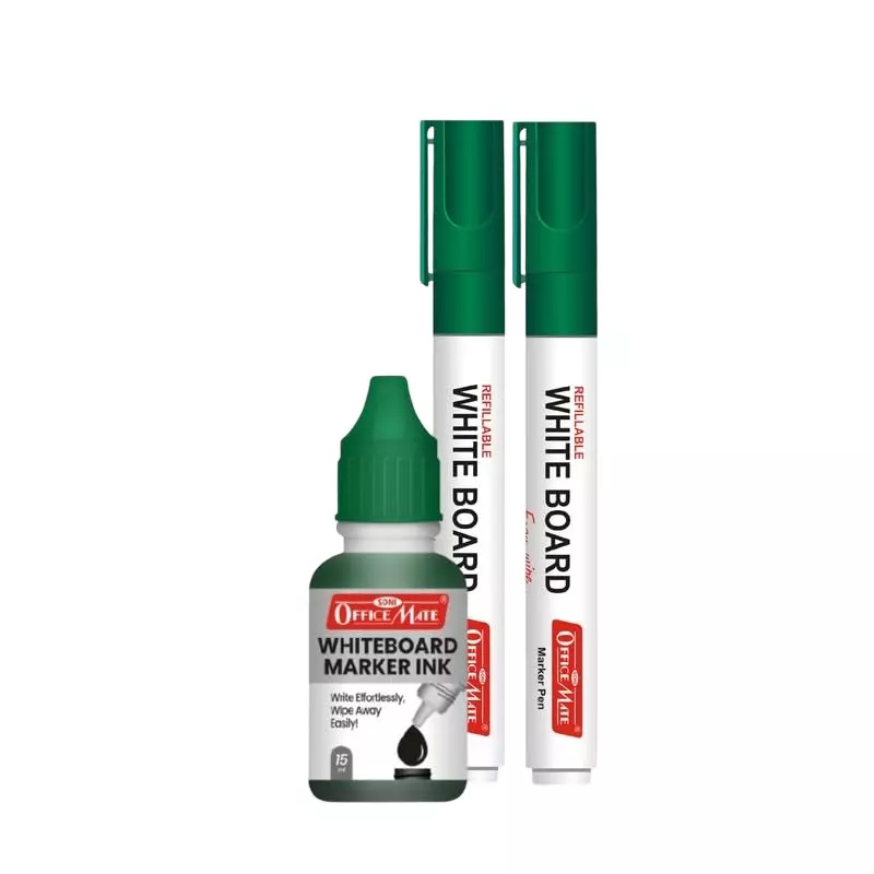 Soni OfficeMate Whiteboard Markers & Ink Combo 14 cm Marker Size 4.43 mm Tip Size 15 ml Green Ink Color for Office, College & School Use