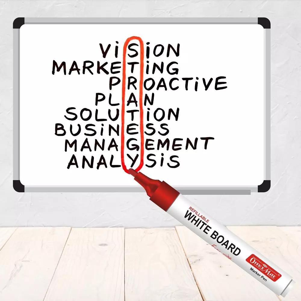 Soni Office Mate Refillable Whiteboard Marker 4.43 mm Bullet Tip Red Color for Schools & Offices (Pack of 10)