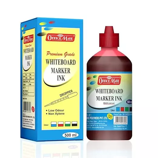 Soni Office Mate Red White Board Marker Duster Ink Kit with 500 ml Ink + Marker + Duster + 50 ml Cleaner + 5 Nibs for School, Office and Home