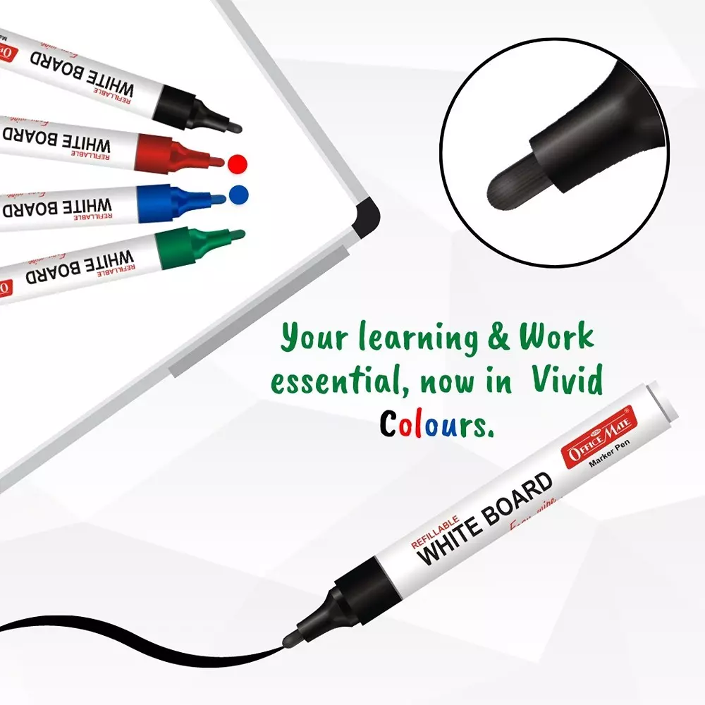 Soni Office Mate Whiteboard Marker Combo Refillable Type Low Odor, Smooth Writing Ink 4.43 mm Bullet Tip Ideal For Craft, Office & School, Multicolor (Set of 8)
