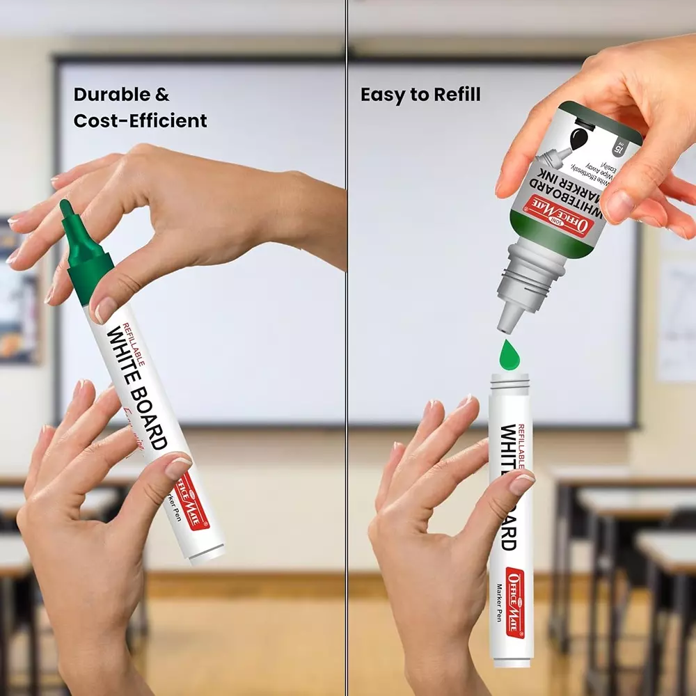 Soni OfficeMate Whiteboard Markers & Ink Combo 4.43 mm Marker Tip Size Assorted 15 ml Ink for Office, College & School Use