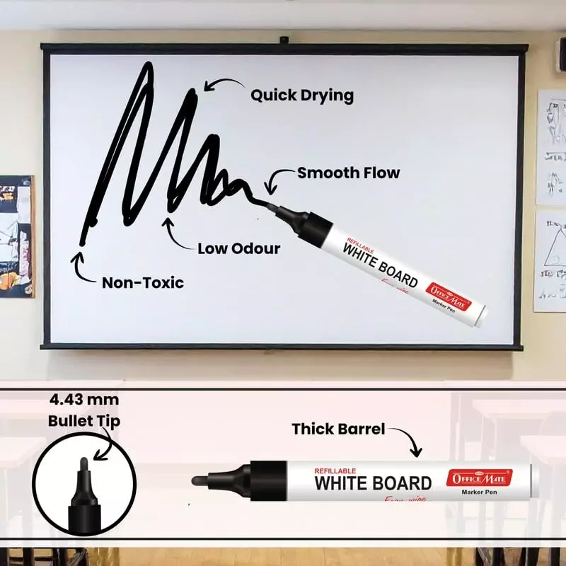 Soni OfficeMate Whiteboard Markers & Ink Combo 14 cm Marker Size 4.43 mm Tip Size 15 ml Black Ink Color for Office, College & School Use