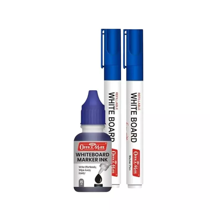 Soni OfficeMate Whiteboard Markers & Ink Combo 14 cm Marker Size 4.43 mm Tip Size 15 ml Blue Ink Color for Office, College & School Use