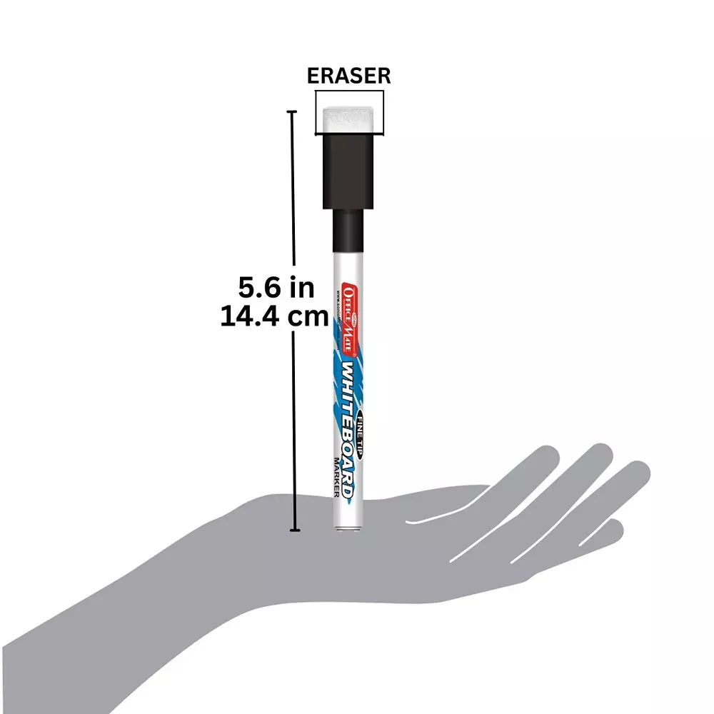 Soni Office Mate Fine Tip Whiteboard Marker with Duster Cap 2.5 mm Bullet Tip Black Color for Schools & Offices (Pack of 10)