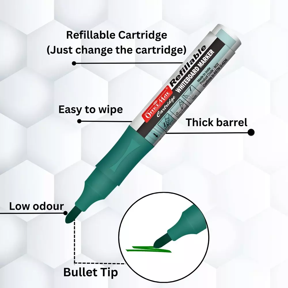 Soni Office Mate Whiteboard Marker with Refillable Cartridges 4.43 mm Bullet Tip Soni Office Mate Long Lasting Ink, Multicolor (Pack of 4)