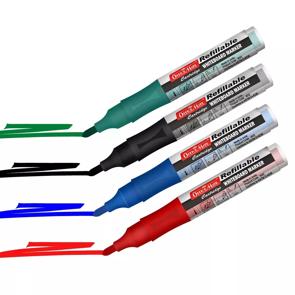 Soni Office Mate Whiteboard Marker with Refillable Cartridges 4.43 mm Bullet Tip Soni Office Mate Long Lasting Ink, Multicolor (Pack of 4)