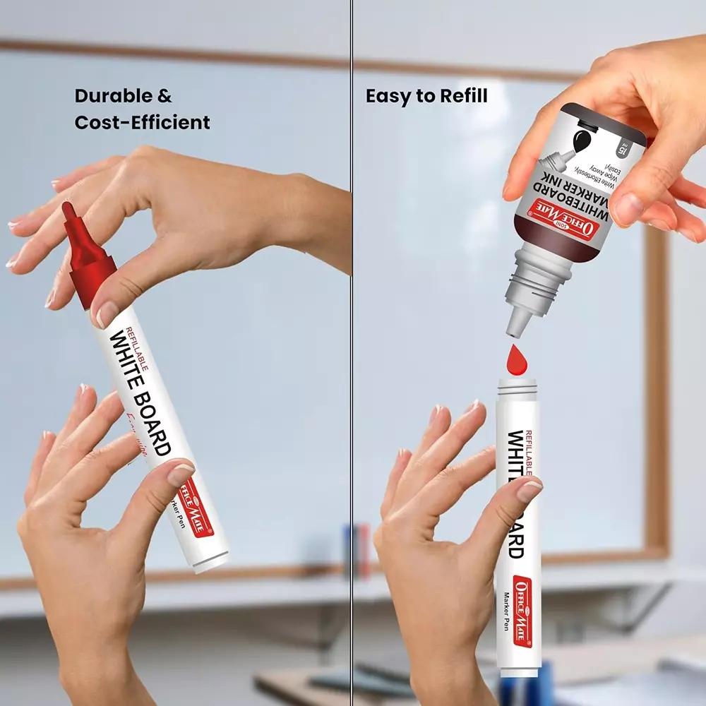 Soni OfficeMate Whiteboard Marker, Duster & Ink Combo 14 cm Marker Size 4.43 mm Tip Size 15 ml Red Ink Color for Office, College & School Use
