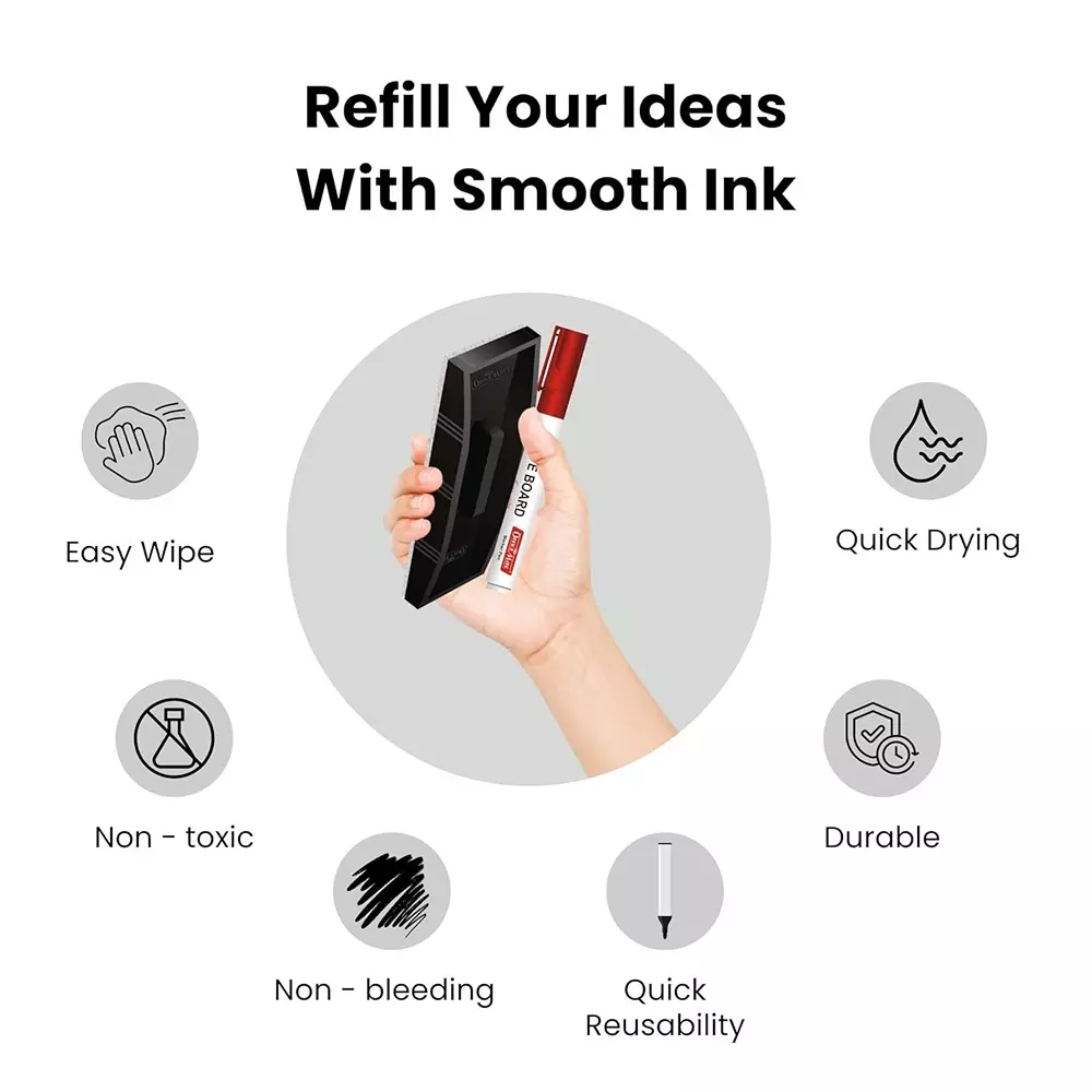 Soni OfficeMate Whiteboard Marker, Duster & Ink Combo 14 cm Marker Size 4.43 mm Tip Size 15 ml Red Ink Color for Office, College & School Use