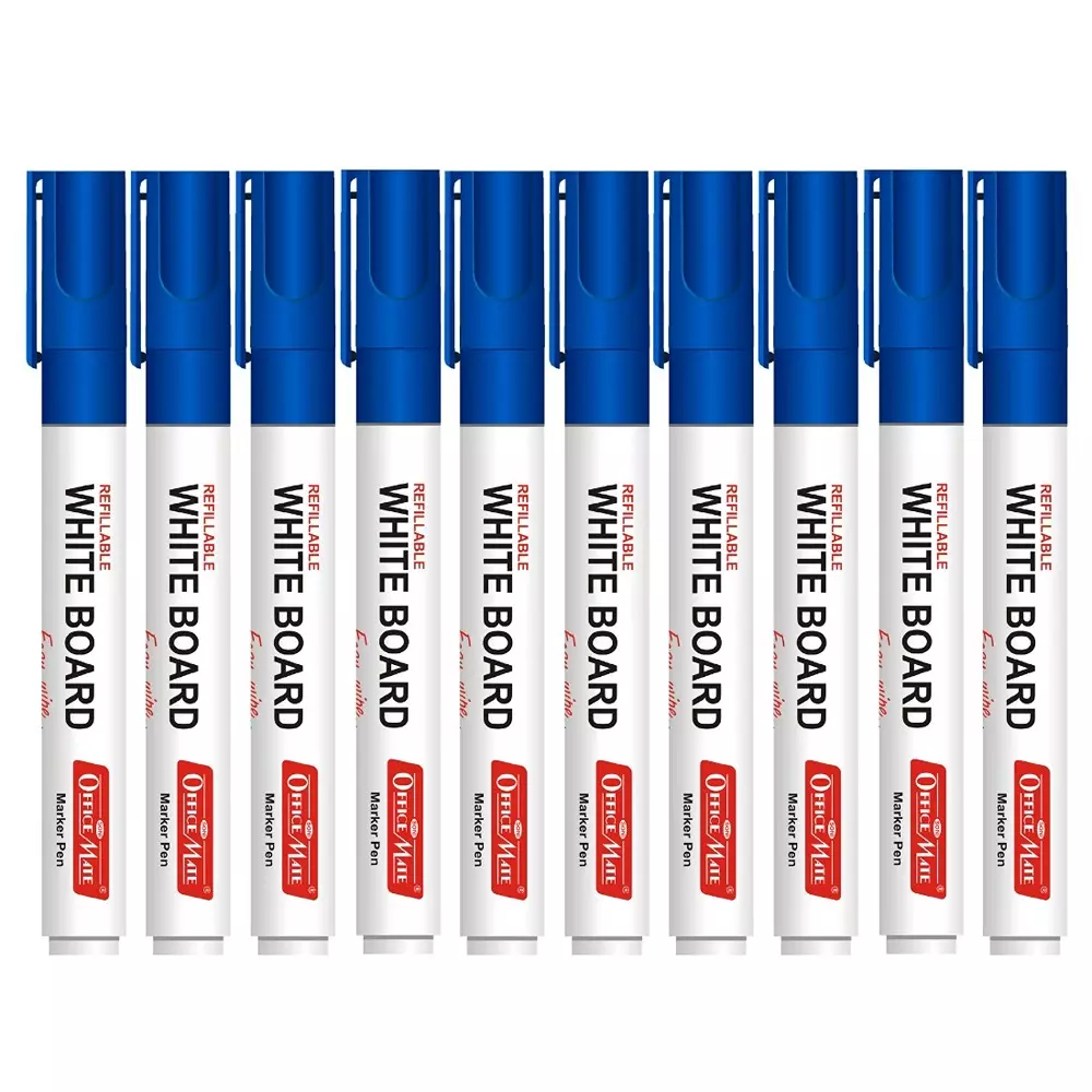 Soni Office Mate Refillable Whiteboard Marker 4.43 mm Bullet Tip Blue Color for Schools & Offices (Pack of 10)