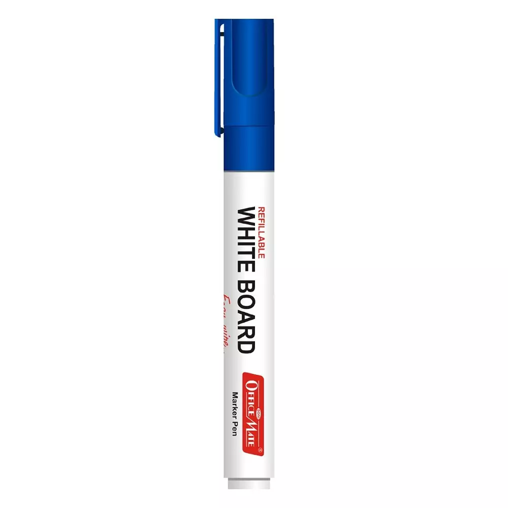 Soni Office Mate Refillable Whiteboard Marker 4.43 mm Bullet Tip Blue Color for Schools & Offices (Pack of 10)