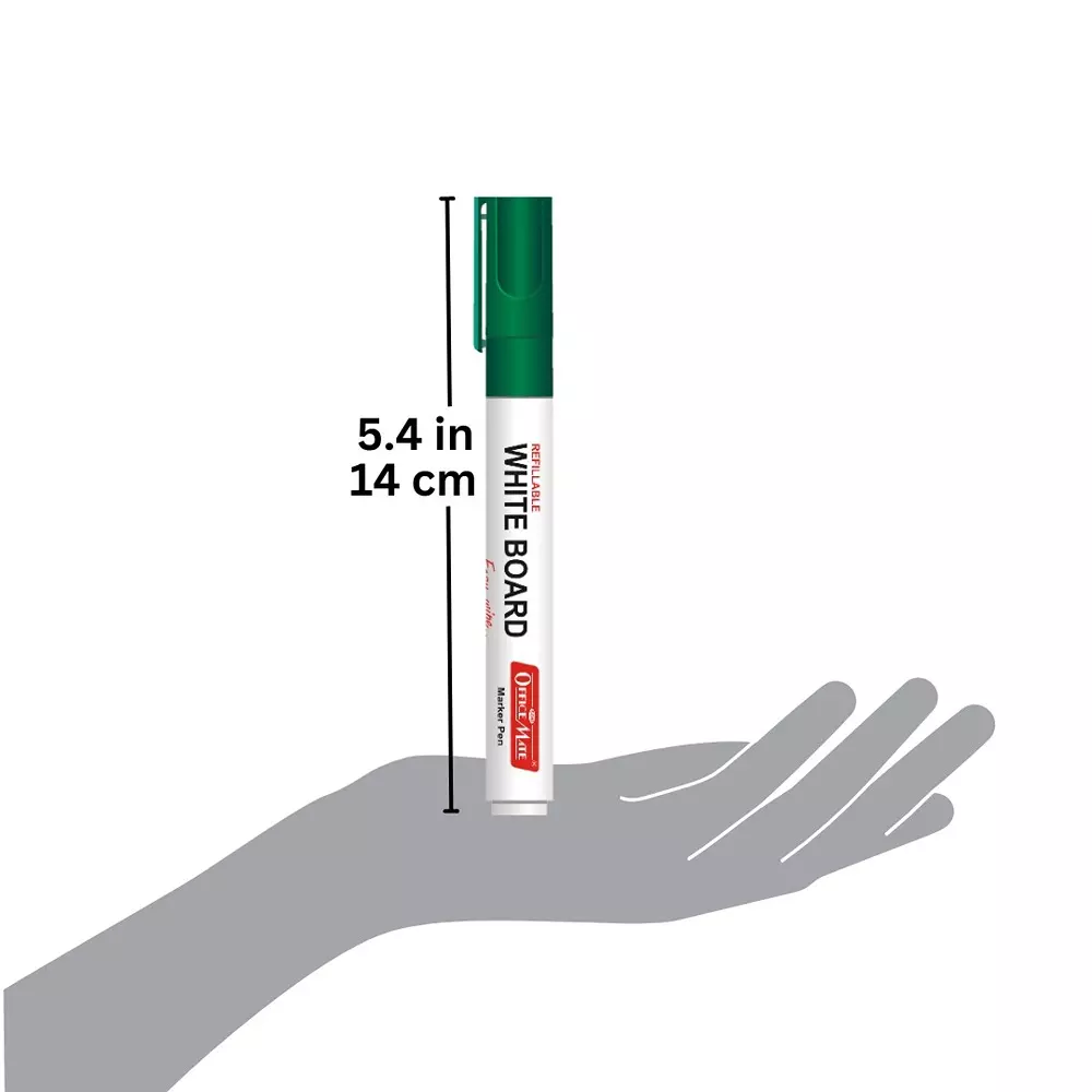 Soni Office Mate Refillable Whiteboard Marker 4.43 mm Bullet Tip Green Color for Schools & Offices (Pack of 10)